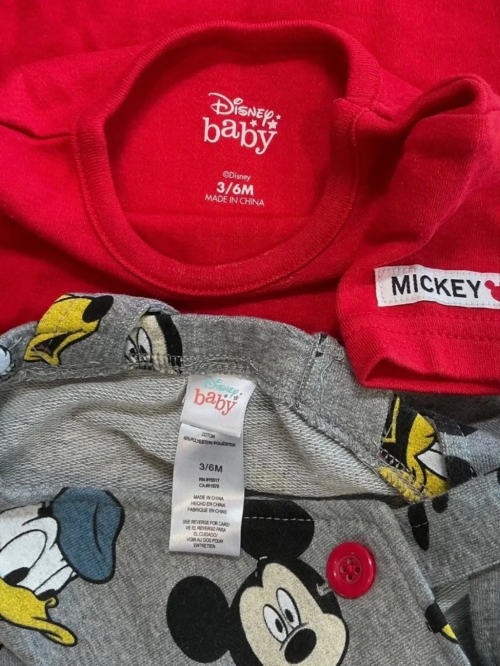 Disney Mickey 3 Piece Romper Red Tee 3-6 Mo Baby Gray Multi Booties Shoes Outfit